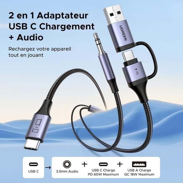 Detalle de UGREEN Câble USB C vers Jack 3,5 mm 2 en 1