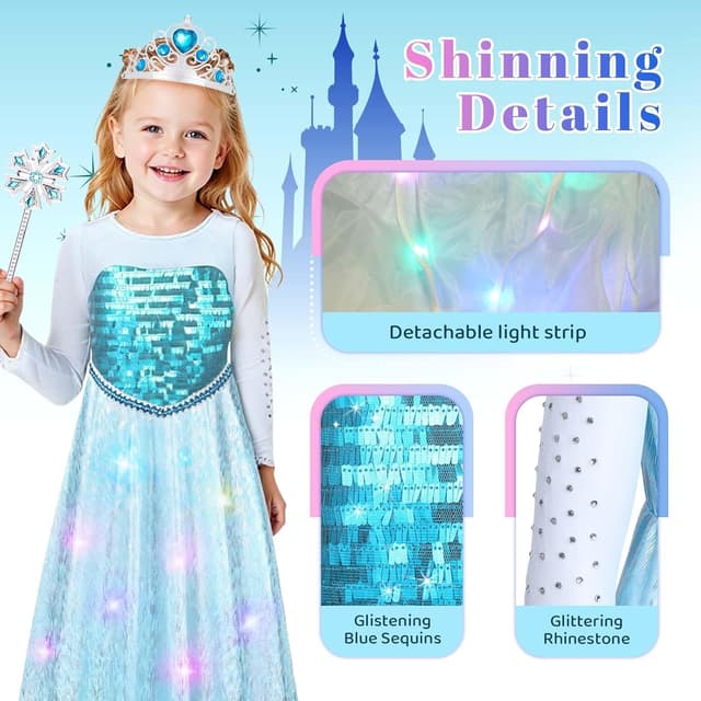 Detalle 2 de WIKITOT Princess Dress for Girls aged 3–10