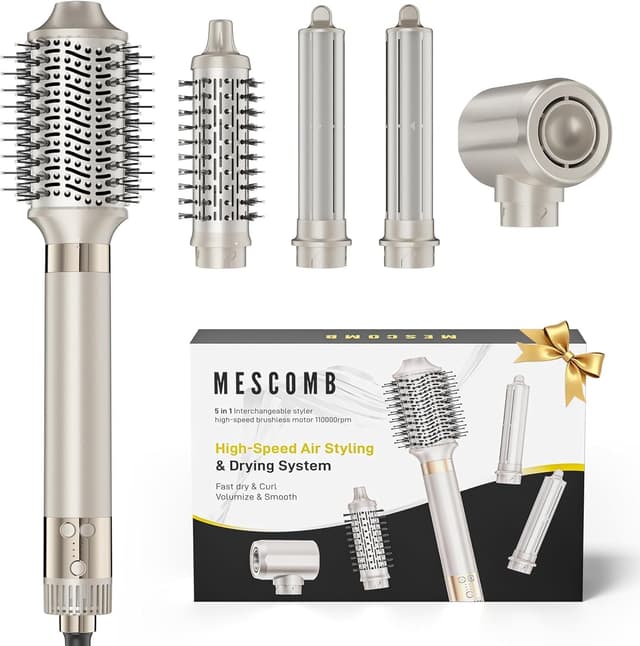 Detalle de MESCOMB 5 in 1 Airstyler Hairstyler Set Ionen Föhn Lockenstab Volumenbürste 1x 💇♀