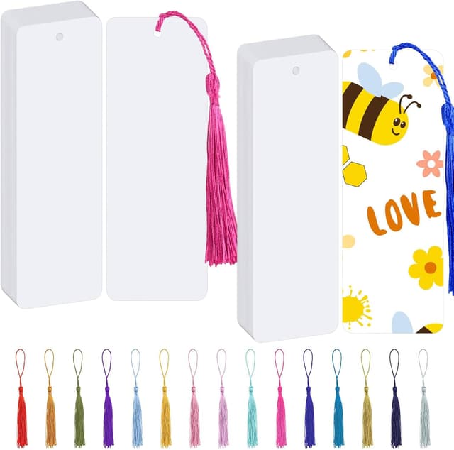 Detalle de Blanko Lesezeichen-Set mit Loch (60 Papier-Lesezeichen, 14 x 5 cm) inkl. Quasten