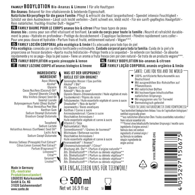 Detalle 2 de SANTE Naturkosmetik Bodylotion 500 ml