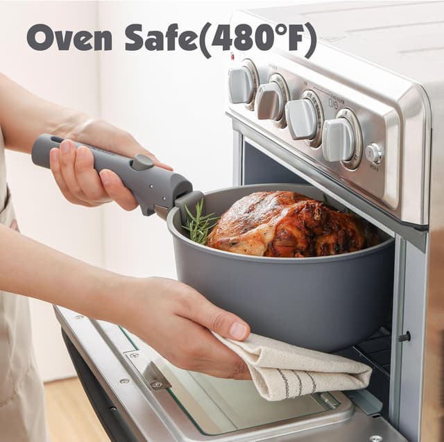 Detalle 2 de SENSARTE Keramik Topfsets Pfannenset 17-teiliges Antihaft-Kochgeschirr mit abnehmbaren Griffen (Grau)