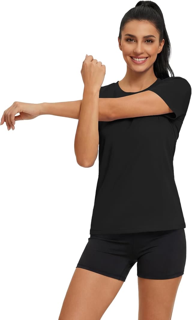 Detalle de MAGCOMSEN Damen UV-Shirt Kurzarm – Funktionsshirt für Sport, Yoga, Wandern & Wassersport