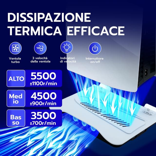 Detalle de Wigearss Supporto verticale di raffreddamento PS5 con doppio caricatore per DualSense (PS5/PS5 Slim/PS5 Pro, Disc e Digital)