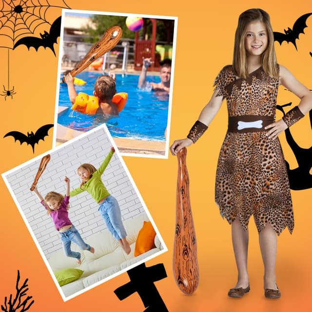 Detalle de AYBUY déguisement homme des cavernes enfant — robe, ceinture, écharpe et bâton gonflable