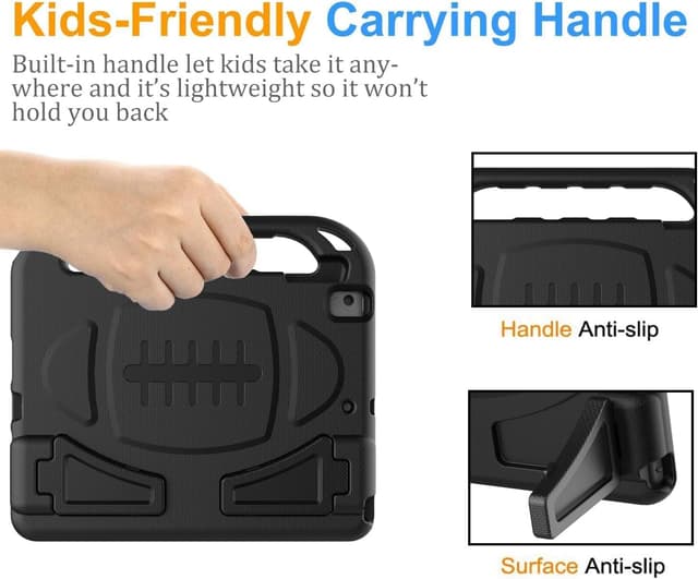 Detalle de Surom Kids Case for iPad 10.2 (2021/2020/2019) with Built-in Screen Protector – Shockproof Handle Stand (Black & Turquoise)