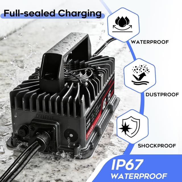 Detalle de EPOWREY 48 Volt Onboard 15 AMP Golf Cart Battery Charger (IP67, Ring Terminals)