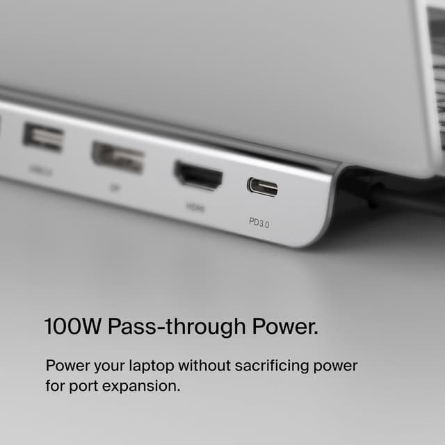 Detalle de Belkin USB‑C Hub 11‑in‑1 MultiPort Adapter Dock with 4K HDMI, DP, VGA, 100W PD pass-through and Gigabit Ethernet