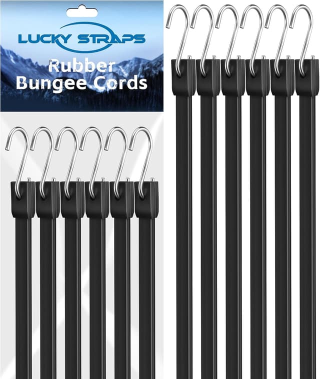 Detalle de LuckyStraps 18-Inch Heavy-Duty Rubber Bungee Cords (12 Pack) with Upgraded S-Hooks