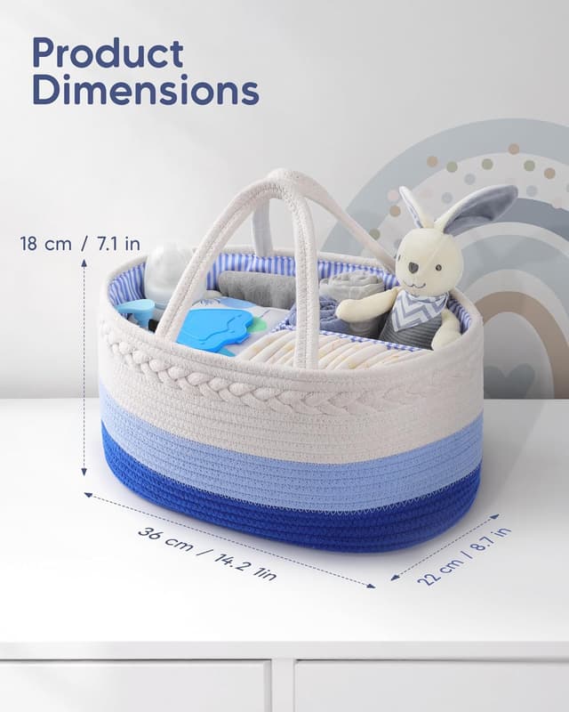 Detalle de Maliton Wickeltisch Organizer: Windel-Organizer mit Fächern, Griffen und T-Trennwand (36 x 22 x 18 cm) – Weiß/Blau