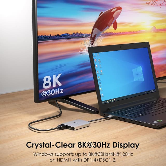 Detalle de WAVLINK Dual USB-C to Dual HDMI Adapter (Dual 4K@60Hz with 100W Power Delivery) for Dell XPS, HP, Lenovo & Thunderbolt 3/4 laptops