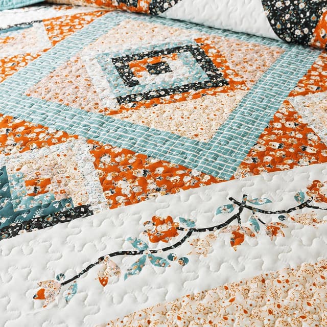 Detalle de BEDIFANY Cotton California King Quilt Set (108 x 118 in) Floral Lightweight Bedspread with 2 Pillowcases