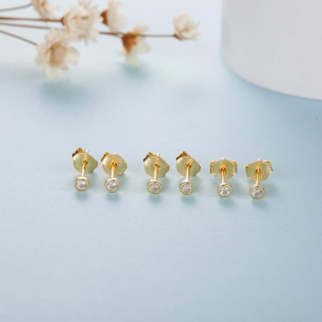 Detalle de Kleine Ohrstecker aus Sterlingsilber 925 mit Zirkonia (2/3/4/5 mm) – runde CZ Stecker für Damen, Herren & Kinder