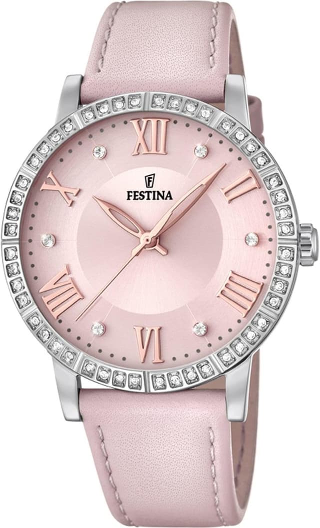 Detalle de Festina Damen Analog Uhr F20412/2 (Quarzwerk, Lederarmband, rosa) – Boyfriend Collection