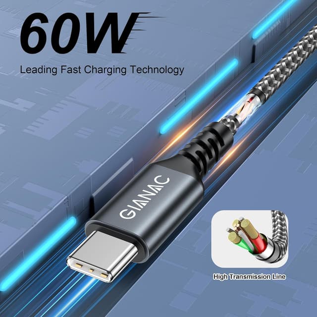 Detalle 1 de 60W USB C Kabel 5M PD 3.0 Ladekabel