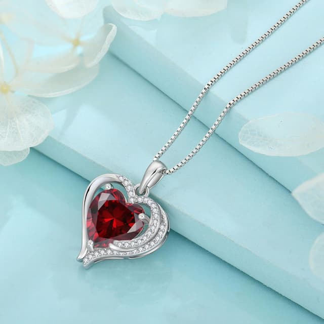 Detalle 2 de FJ Herz Kette Damen 925 Sterling Silber mit Engelsflügeln und Geburtsstein