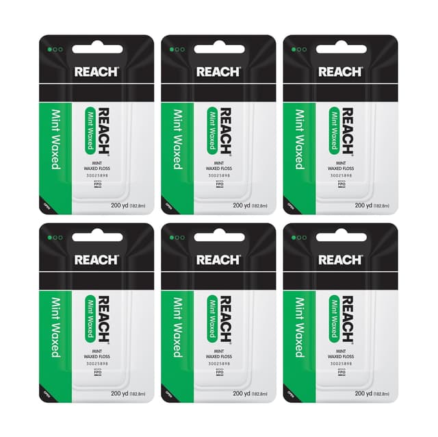 Detalle de REACH Waxed Dental Floss (Mint) — Shred-Resistant, Plaque Remover, Smooth Glide, PFAS-Free, 6 Pack