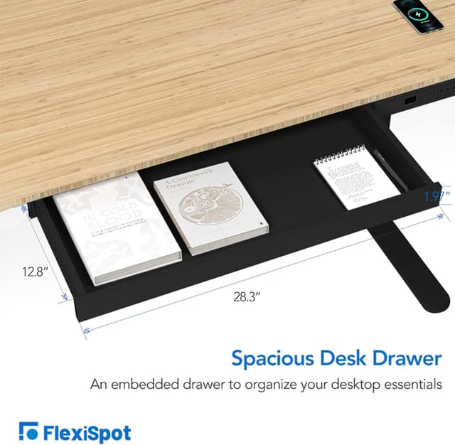 Detalle 2 de FLEXISPOT Q8B bureau assis-debout électrique 2 moteurs 3 colonnes avec plateau en bambou 140 x 70 cm et chargeurs USB (noir)