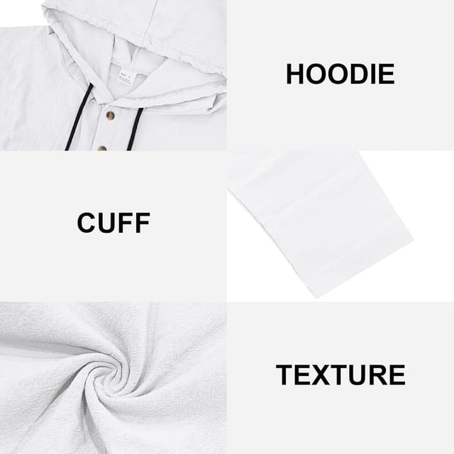 Detalle de TRFIC Men’s Cotton Linen Hooded Long Sleeve Button-Down Shirt for Casual, Beach & Yoga