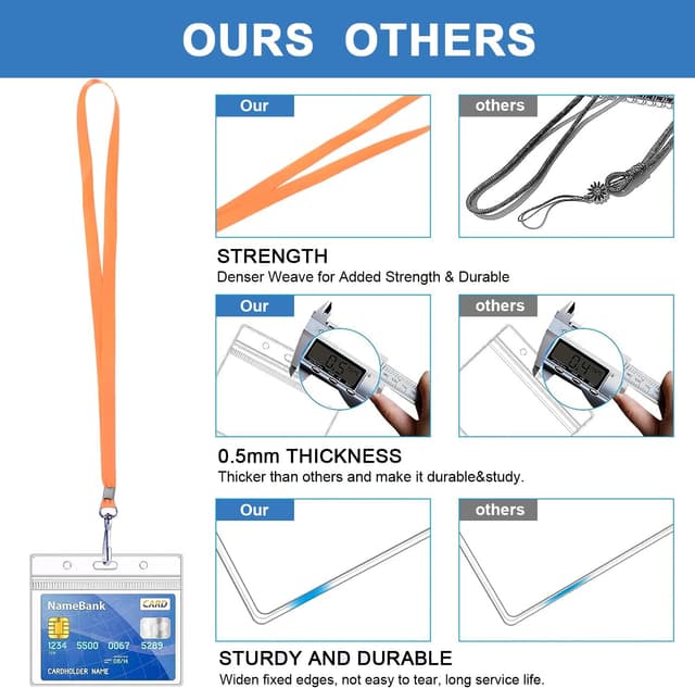 Detalle de ROSSHINE 50pcs orange lanyards with badge holders