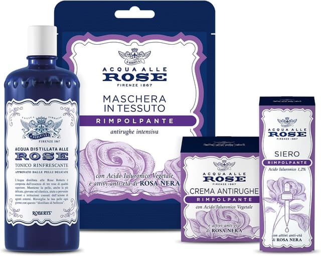 Detalle de Acqua alle Rose Kit Routine Viso Rimpolpante: tonico, siero, crema antirughe e maschera in tessuto
