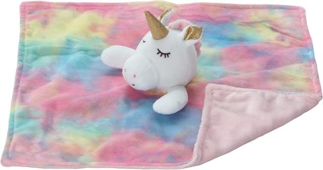 Detalle de CREVENT Baby-Schmusetuch (34 x 34 cm) – Plüsch-Schnuffeltuch für Neugeborene ab 0 Monaten, Rosa Einhorn