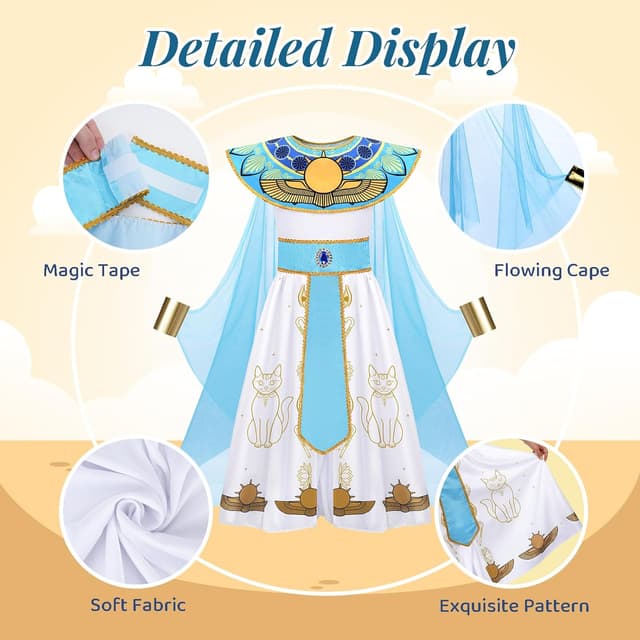 Detalle de WIKITOT Egyptian Costumes for Girls (Aged 5–13) – Full Egyptian dress-up set for World Book Day & Halloween