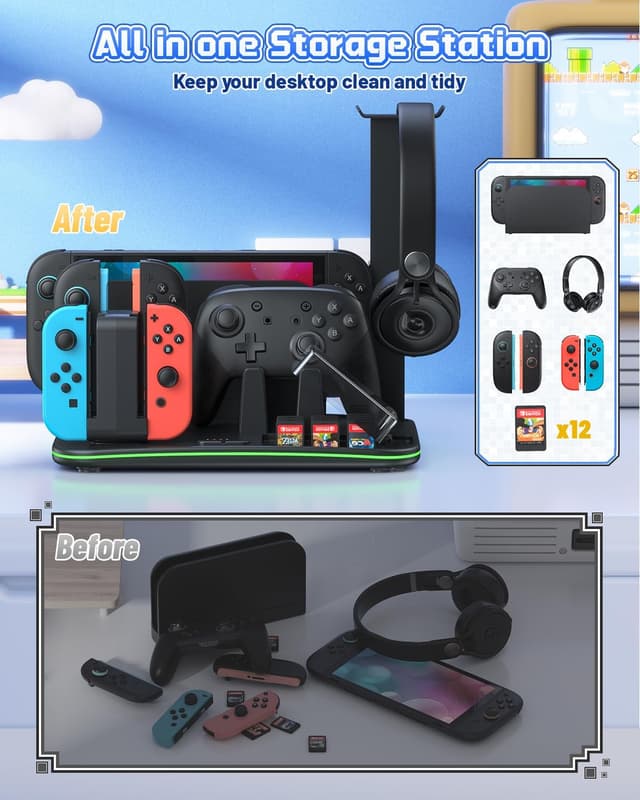 Detalle de FASTSNAIL RGB Controller Ladestation für Switch / Switch OLED (für Joy-Cons & Pro Controller), extra große Standstation