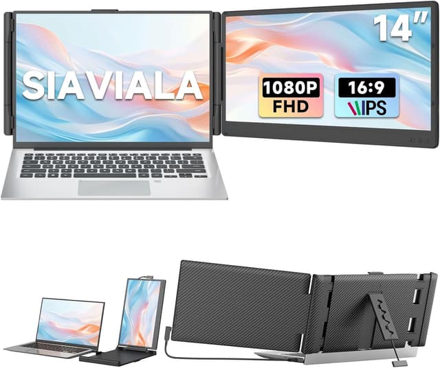 Detalle de Siaviala 14-inch FHD 1080P IPS Dual Screen Laptop Extender (Portable monitor for 13–17.3-inch laptops)