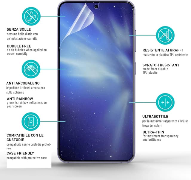 Detalle de Smartect Pellicola Protettiva in TPU per Samsung Galaxy S25 (2+2 pezzi), con protezione schermo e fotocamera