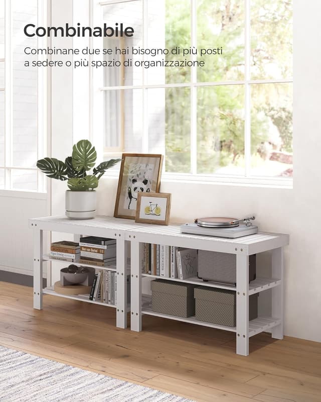 Detalle de SONGMICS Panca Portascarpe in bambù a 3 livelli LBS004W01, bianca