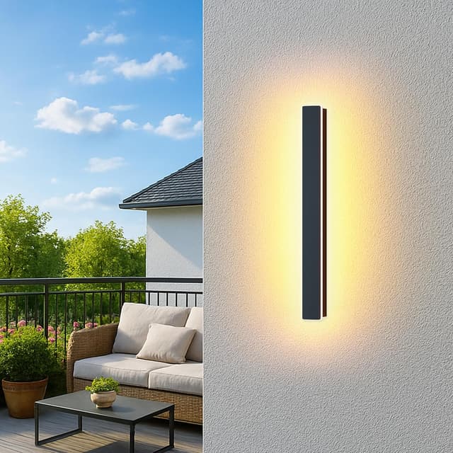 Detalle de Applique murale LED noire étanche IP65 longue 12W (3000 K) en métal pour intérieur/extérieur