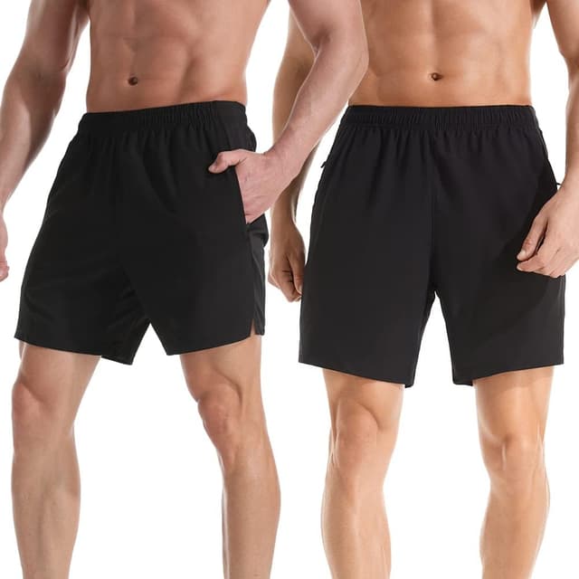 Detalle de Gerlobal Men’s 7" Athletic Running Shorts with Zipper Pockets (Lightweight, Quick-Dry)