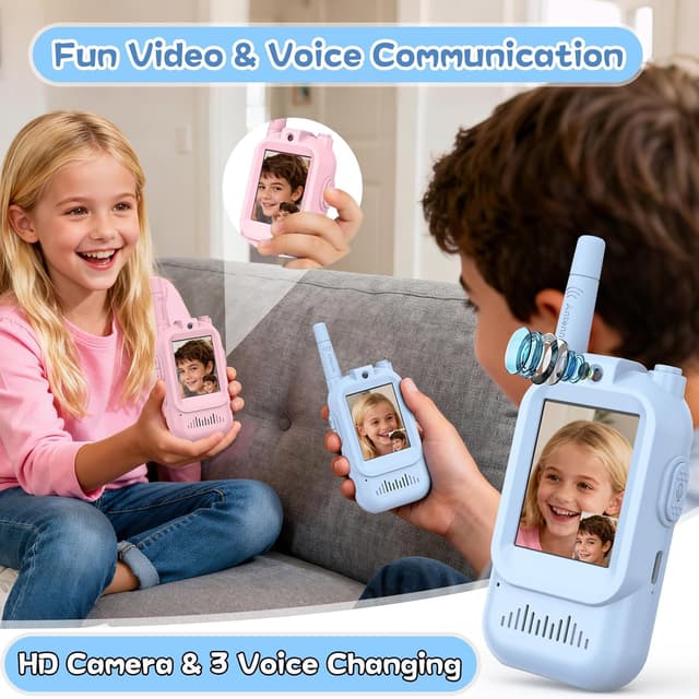 Detalle 2 de Hangrui Video Walkie Talkies for Kids (Pink + Blue) – 2-Pack Long Range Video Radios