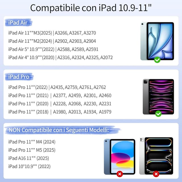 Detalle de TQQ Cover con tastiera per iPad Air 11" e iPad Pro 11" con layout italiano QWERTY