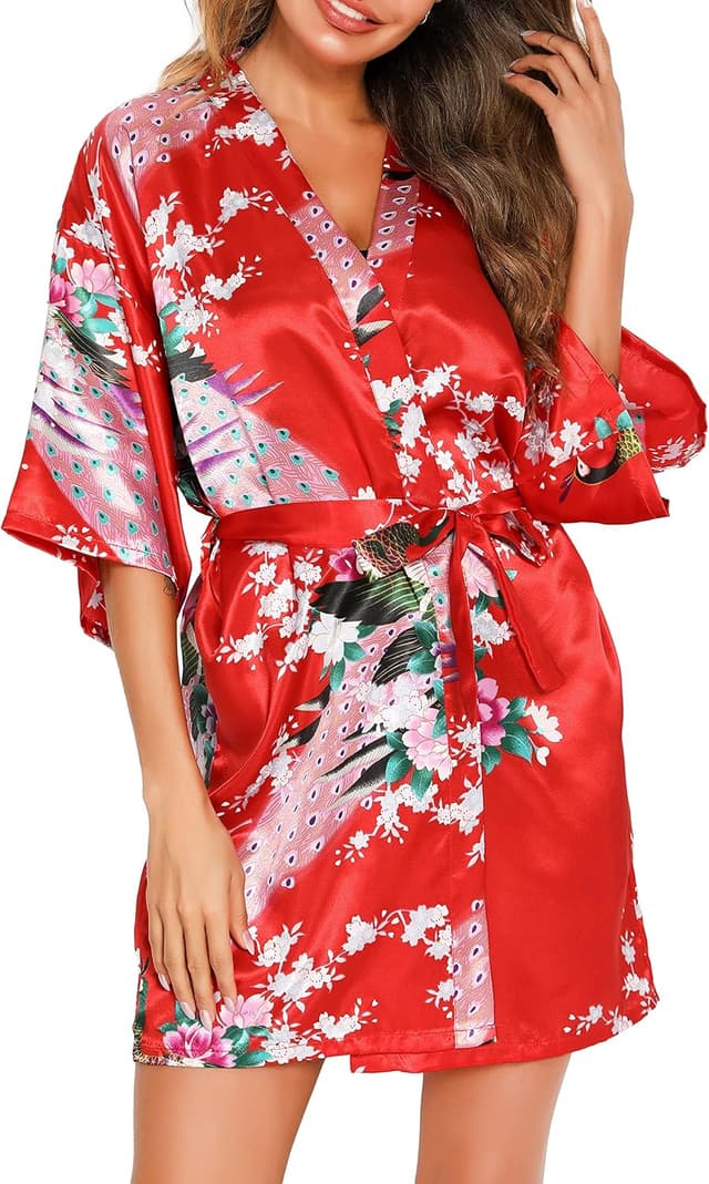 Thumbnail 6 de Kimono japonais femme Vlazom en satin, court mariage (peignoir pour la mariée et demoiselles)