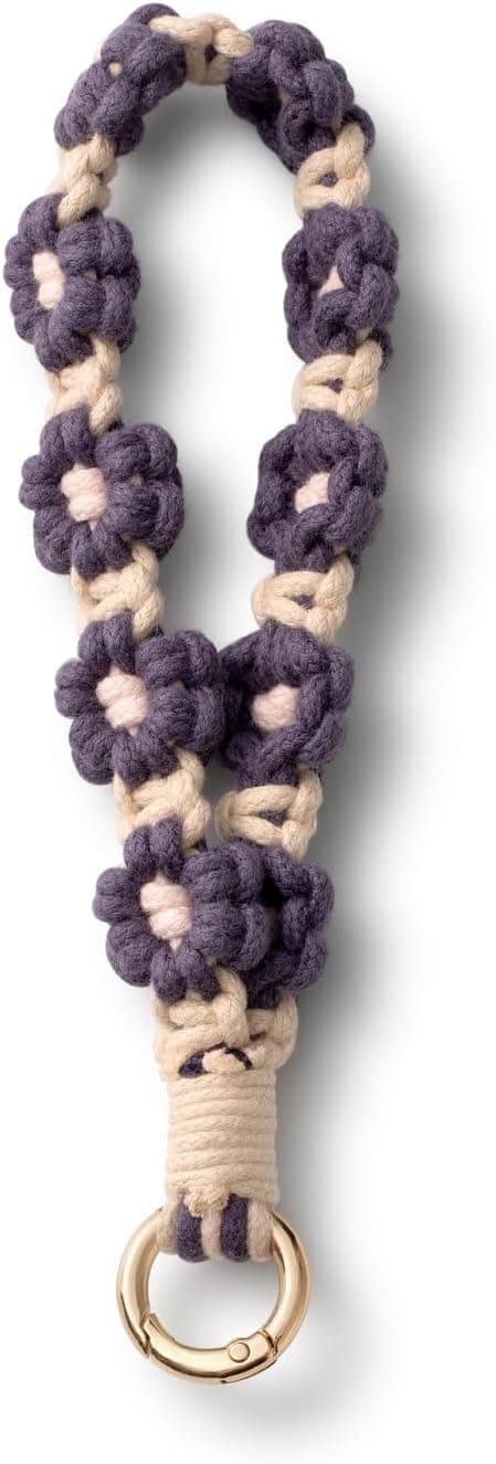 Detalle de AOKSUNOVA Makramee-Schlüsselanhänger im Band-Design mit Gänseblümchen, Dunkellila