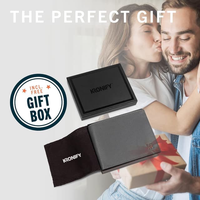 Detalle de Kronify Portafoglio da uomo in vera pelle con protezione RFID, formato orizzontale e 13 scomparti