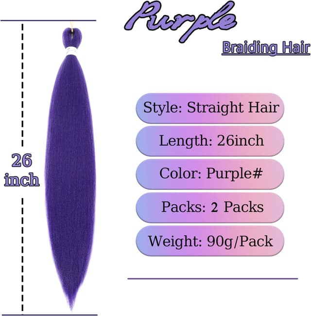 Thumbnail 1 de Pre-stretched 26-inch Purple Braiding Hair 2 packs 💇♀