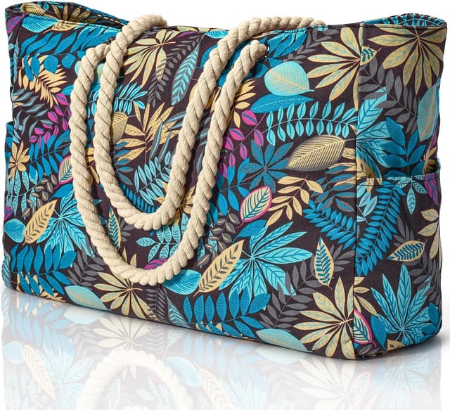 Detalle de Oscaurt Strandtasche XXL (Badetasche/Familie) wasserdicht mit Reißverschluss – faltbare Tote Bag