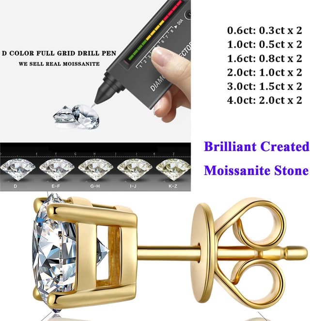 Detalle de Miaofu Moissanit-Ohrstecker aus 925 Sterling-Silber (S925) – Herren & Damen mit Rücksicherung