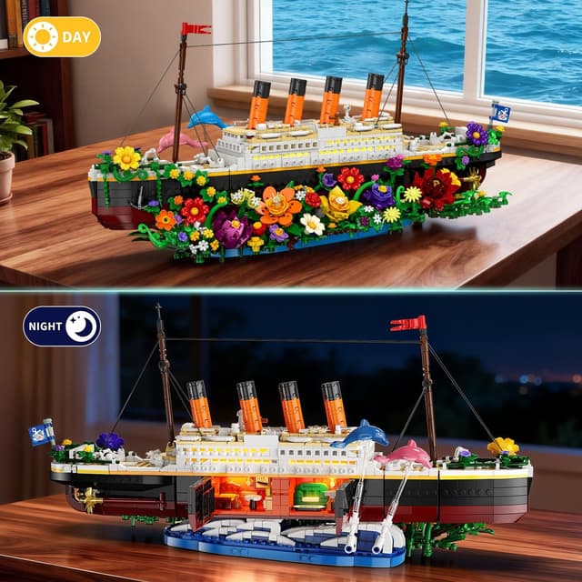 Detalle de INSOON Blumen Titanic Bauspielzeug mit Licht – 1.860‑Teile Titanic-Schiffsmodell