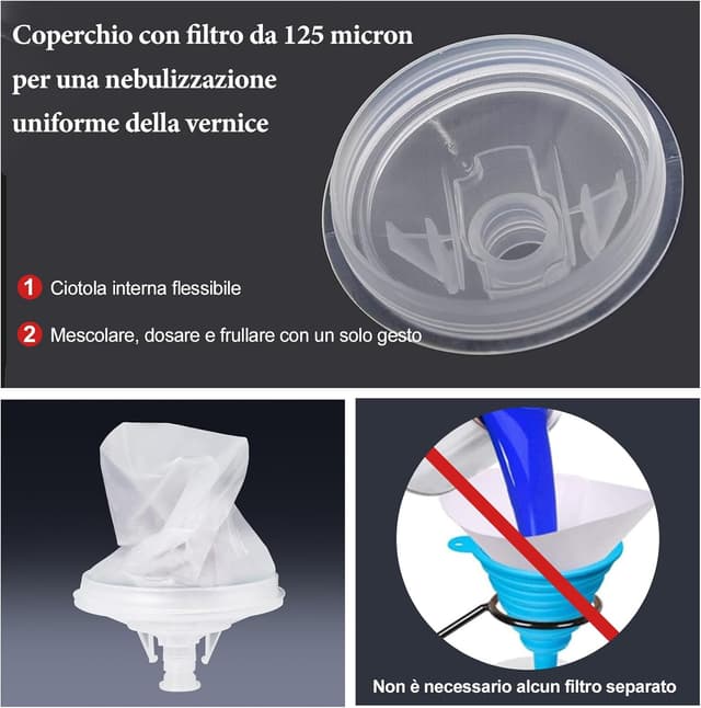 Detalle 2 de BENTOHKLE Pistola a spruzzo HVLP con 10 tazze usa e getta da 650 ml e 4 ugelli (1,4 / 1,7 / 2,0 / 2,5 mm)