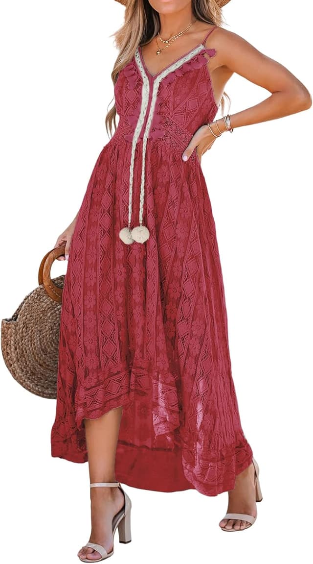 Thumbnail 6 de CUPSHE Women’s Summer Slip Boho Maxi Dress with Lace-Up Tassels & V-Neck