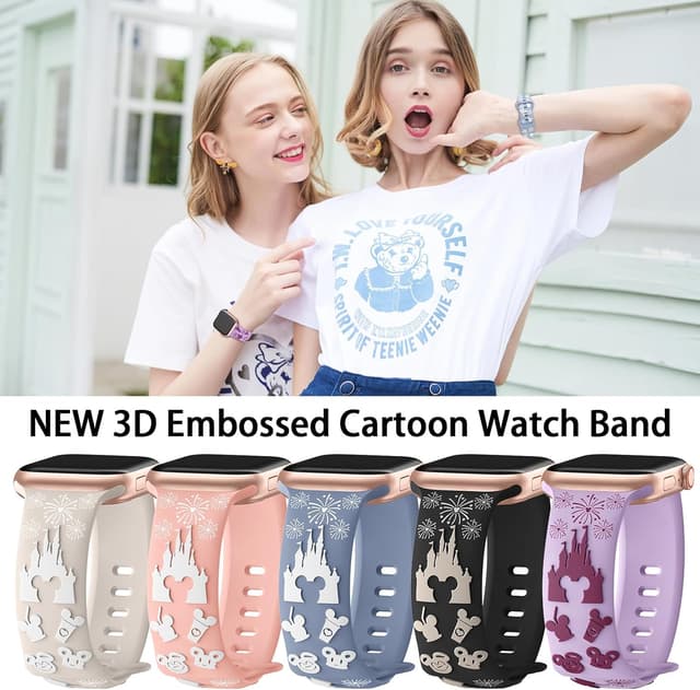 Detalle de Cartoon 3D Embossed Band for Apple Watch (40mm, 38mm, 44mm, 45mm, 41mm, 42mm, 49mm) — Two-Tone Soft Silicone Sport Strap