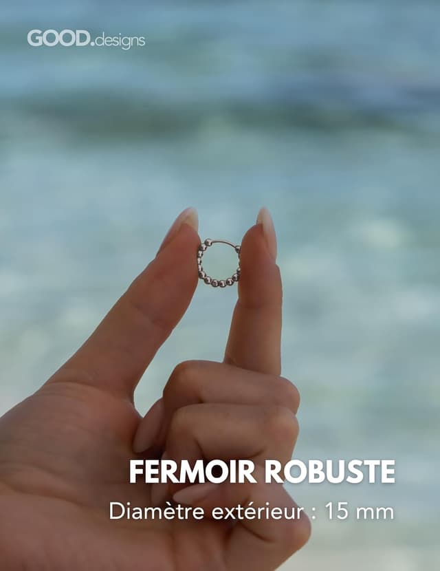 Detalle 2 de GD GOOD.designs – Créoles en acier inoxydable pour femmes avec boules (15 mm), hypoallergéniques et étanches