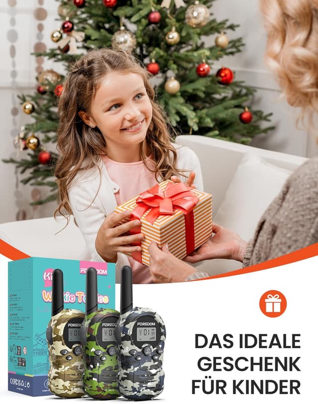 Detalle 2 de FOREDOM Kinder-Walkie-Talkies-Set (3er Set) für 3–12 Jahre mit 8 Kanälen und bis zu 3 km Reichweite
