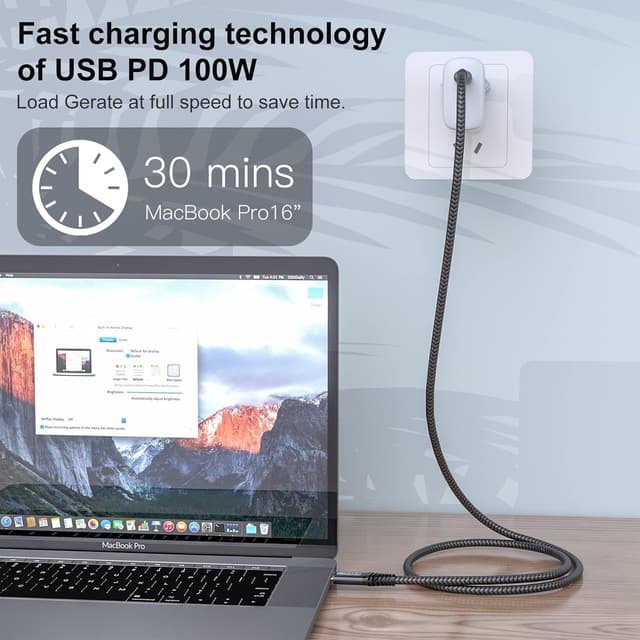 Detalle 2 de CAKOBLE USB‑C auf USB‑C Kabel (0,5 m) – USB 3.2 Gen 2, 20 Gbps, 100 W Schnellladen und 4K@60 Hz