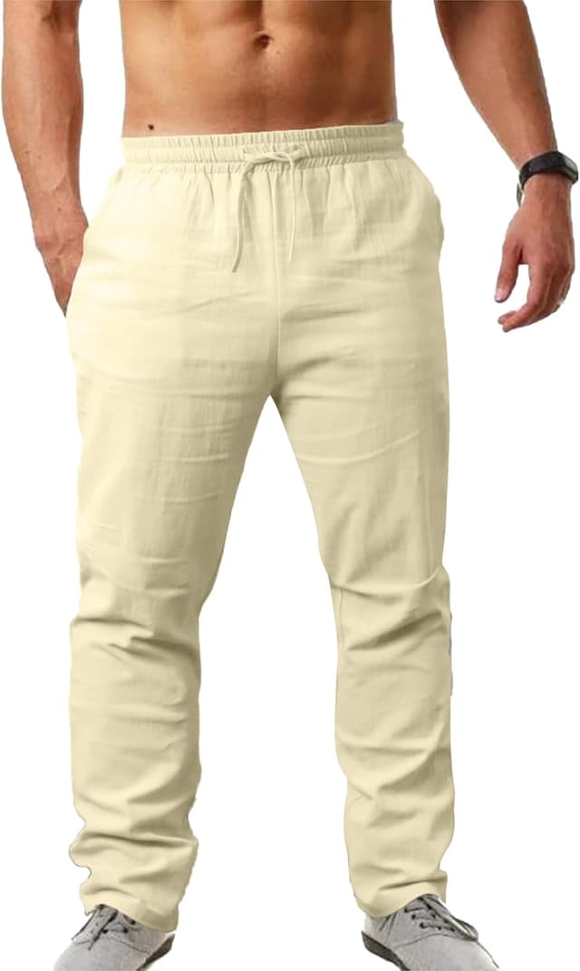 Thumbnail 6 de Pantalon coton lin homme décontracté NANAMEEI – ample, léger pour été, ceinture élastique et cordon