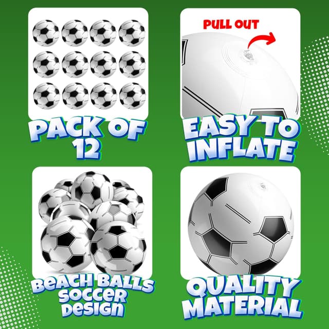 Detalle 2 de Bedwina Inflatable Soccer Balls (Pack of 12) 16-inch Beach Balls for Pool Toys & Party Favors